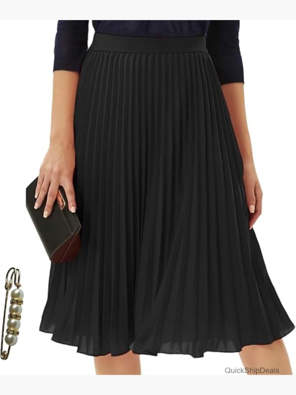 Pleated Midi Skirt in Black